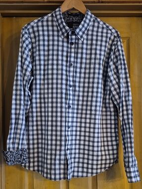 Eighth Avenue Mens Long Sleeve Button Up Gingham Plaid Large 100 Cotton Shirt